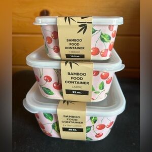 Set of Three Cherry 🍒🍒🍒 Print Bamboo Food Containers